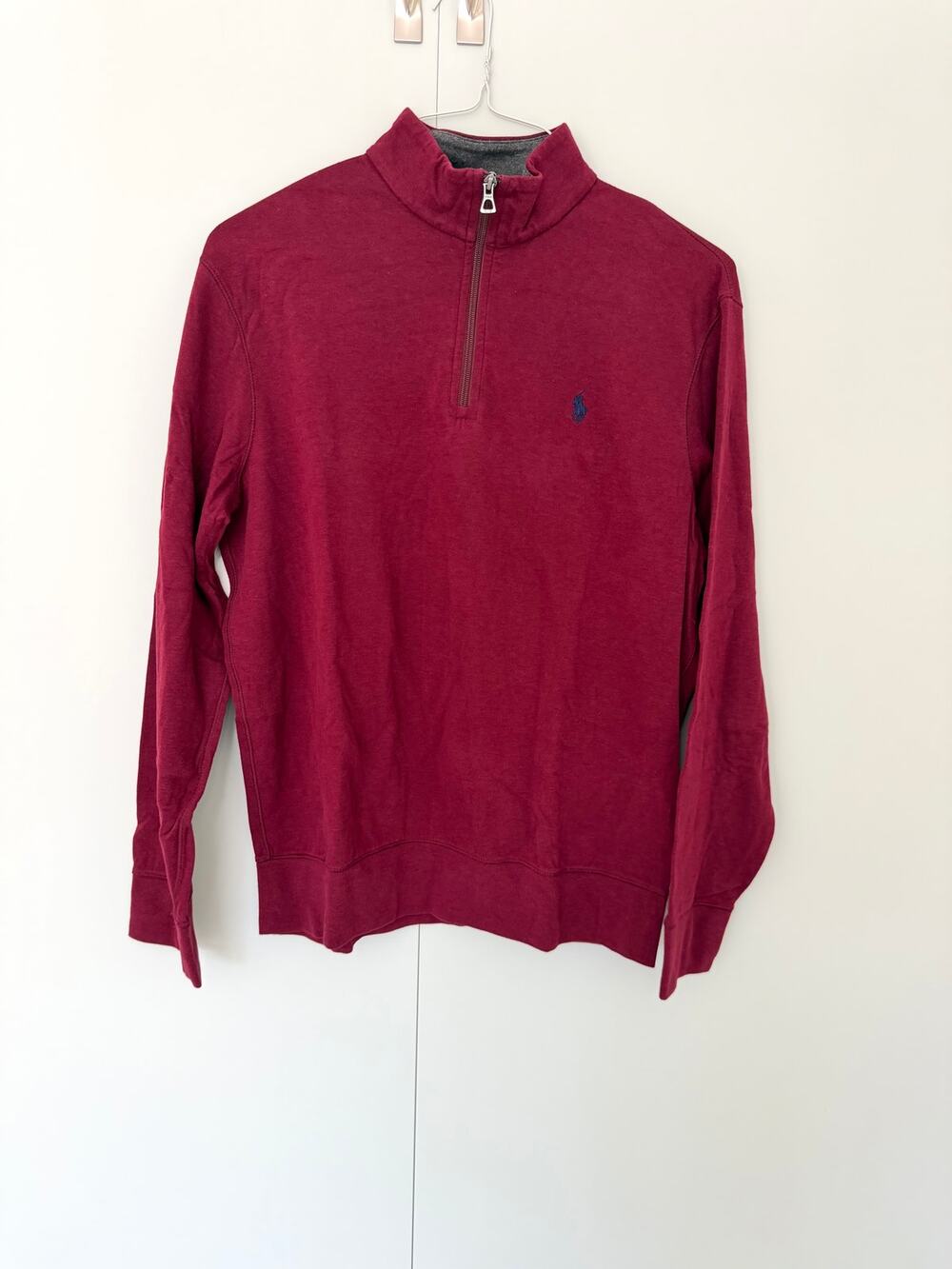 POLO RALPH LAUREN Men's Long Sleeve Lux Jersey Half Zip in Burgundy